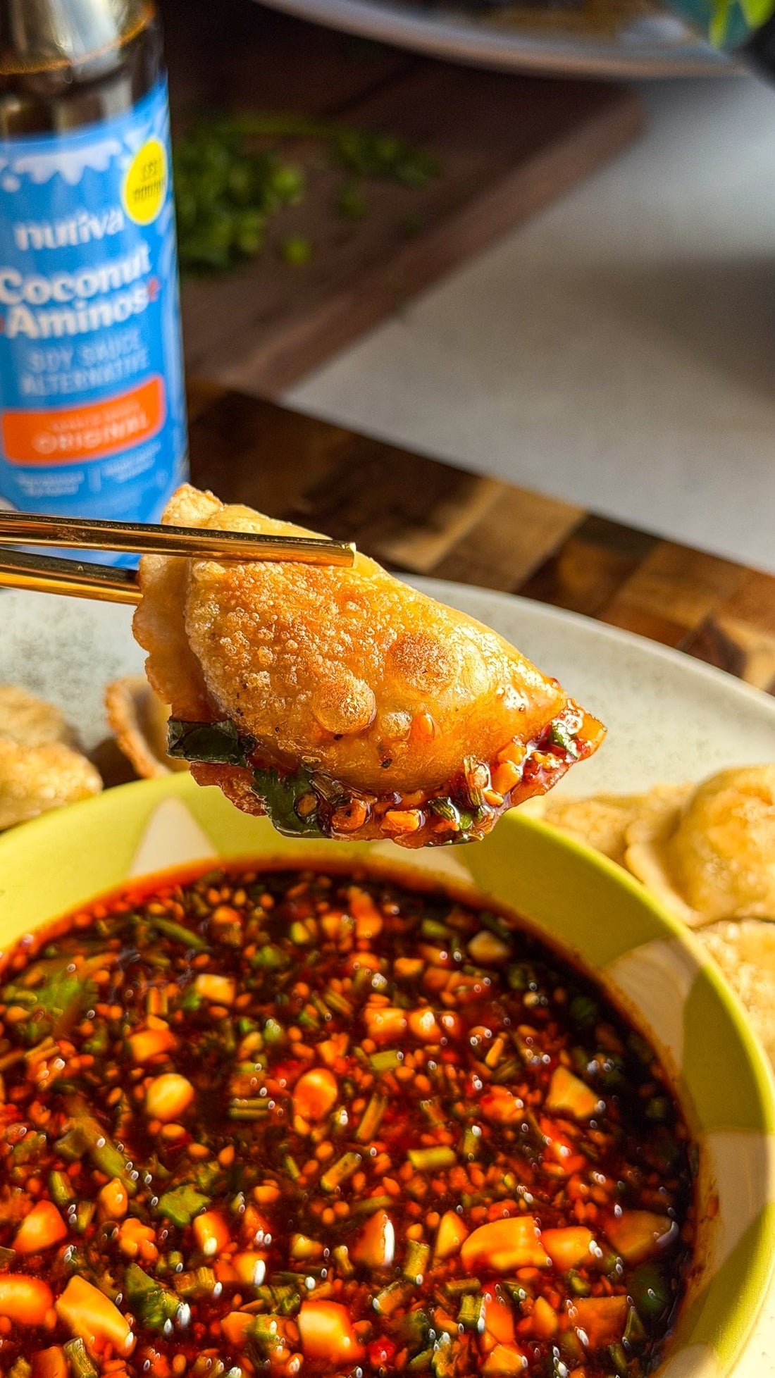 Crispy Dumplings with Coconut Amino Sauce