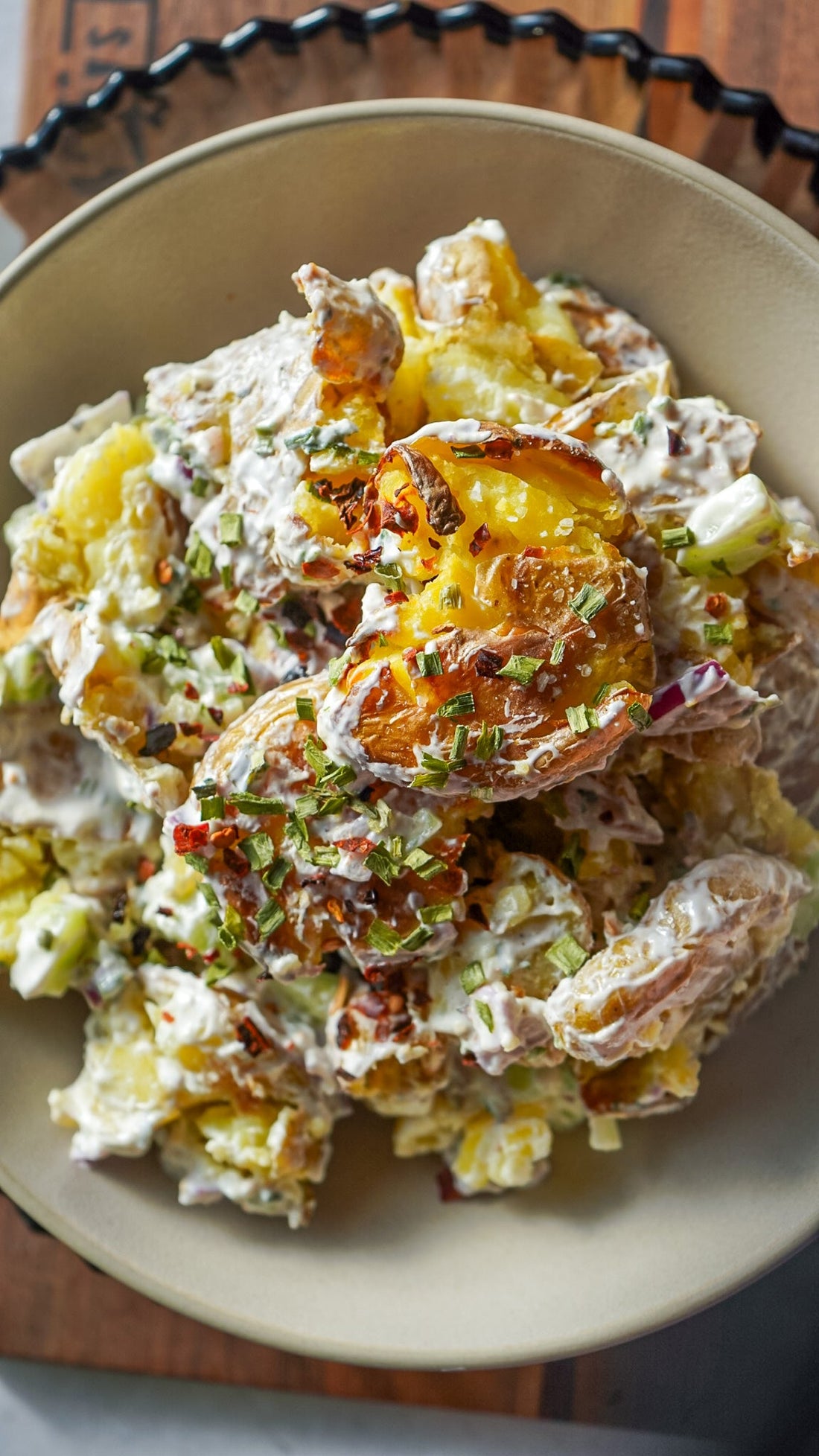 Crispy Smashed Chive Potatoes