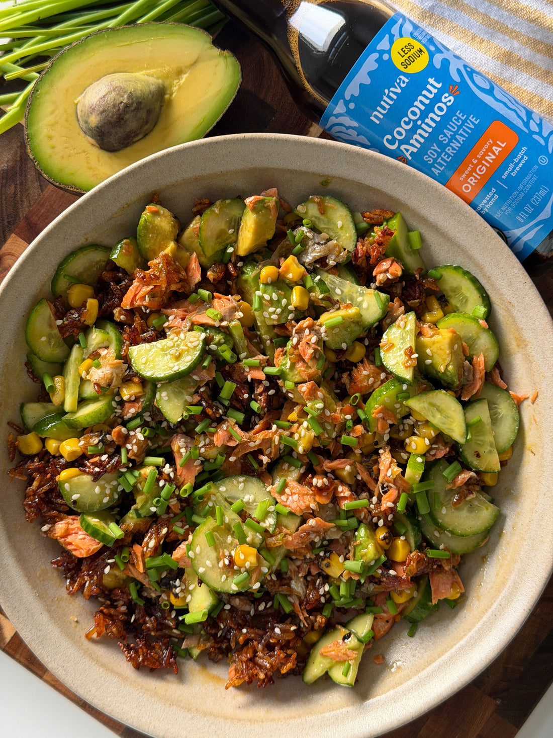 Crispy Rice Salmon Salad with Coconut Aminos