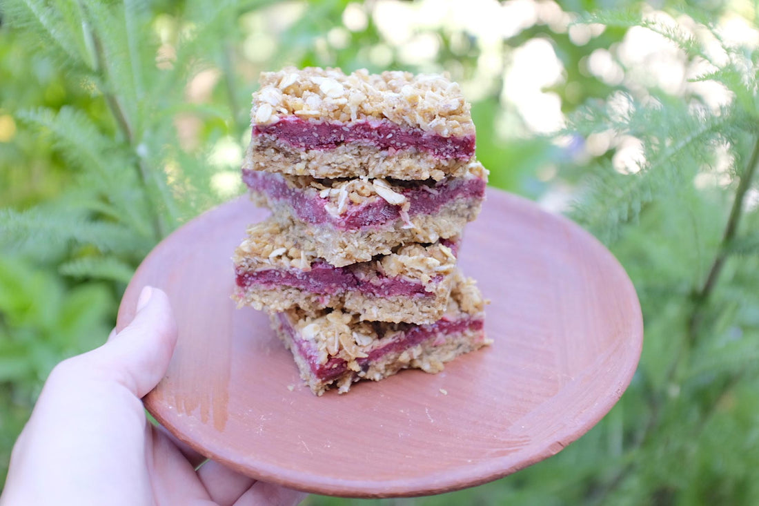 Strawberry Cardamom Chia Jam Oat Bars