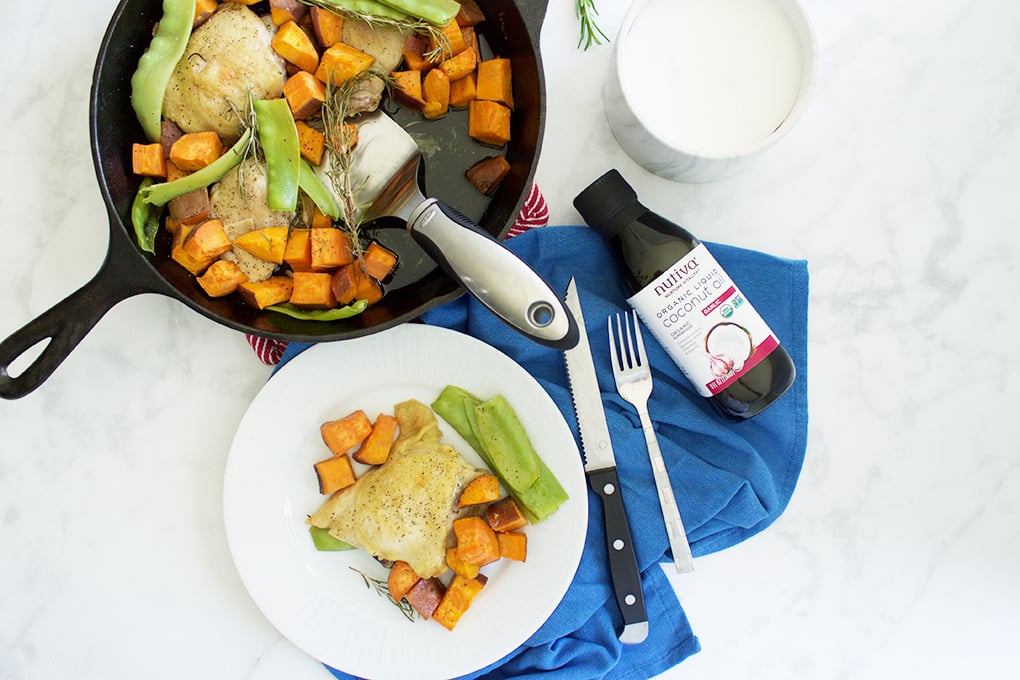 One Pan Maple Garlic Chicken and Sweet Potatoes